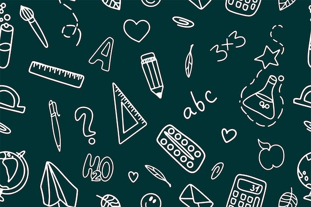 School education Seamless pattern with doodles
