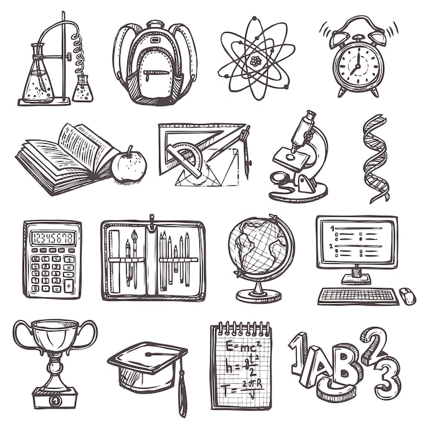 Vector school education sketch icons