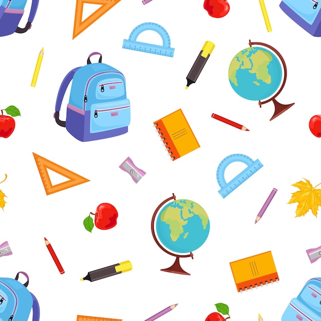 School and educational supplies seamless pattern