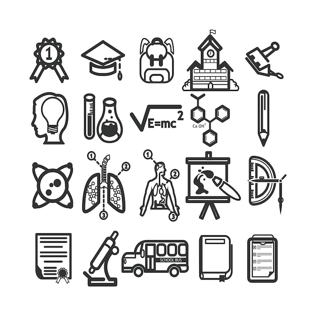 School en onderwijs lijn iconen kennis en elearning vector lineaire icon set