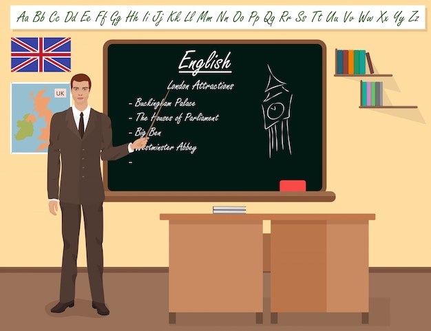 Vector school english language male teacher