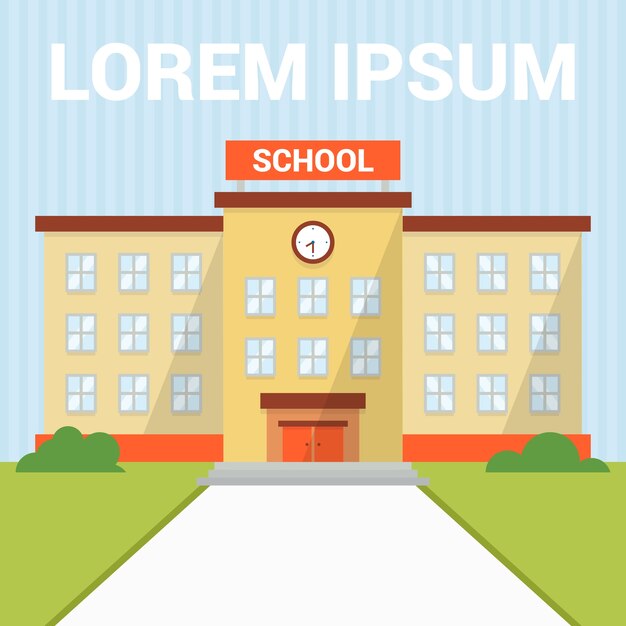 School Flat Building Vector