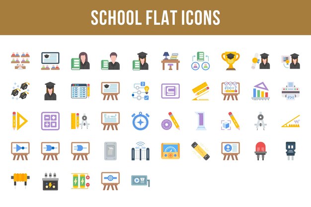 Vector school flat multicolor icons