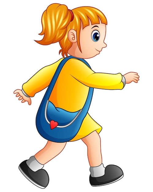 Vector school girl cartoon walking