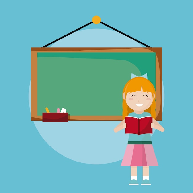 School girl reading a book at classroom 