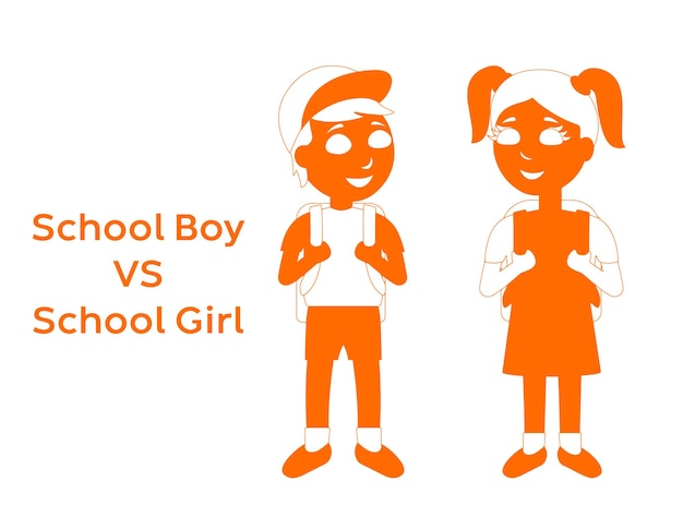 School Girl VS School Boy isolated vector Silhouettes