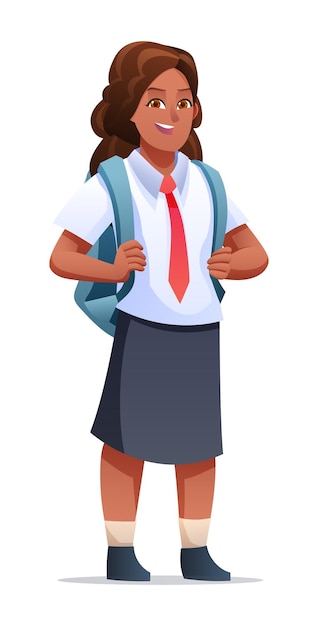 School girl wearing uniform and backpack cartoon character illustration