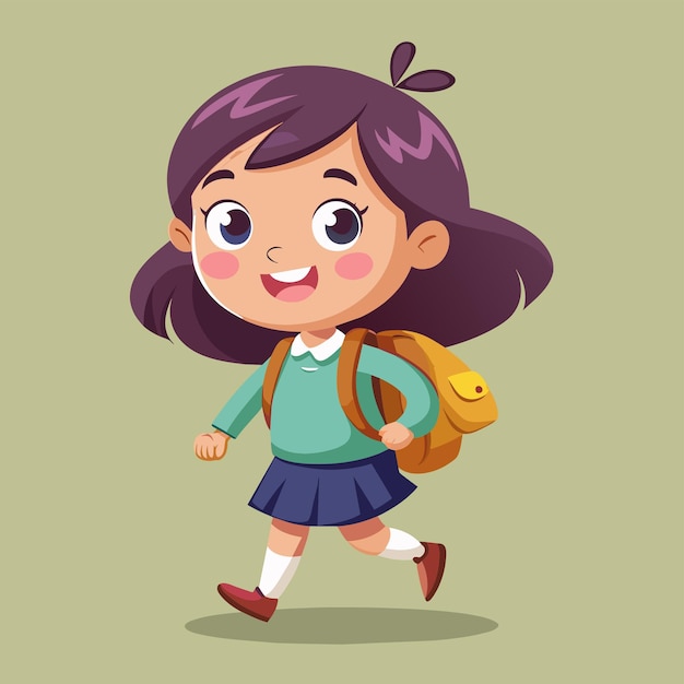 School girl with a backpack goes to school hand drawn mascot cartoon character sticker icon concept