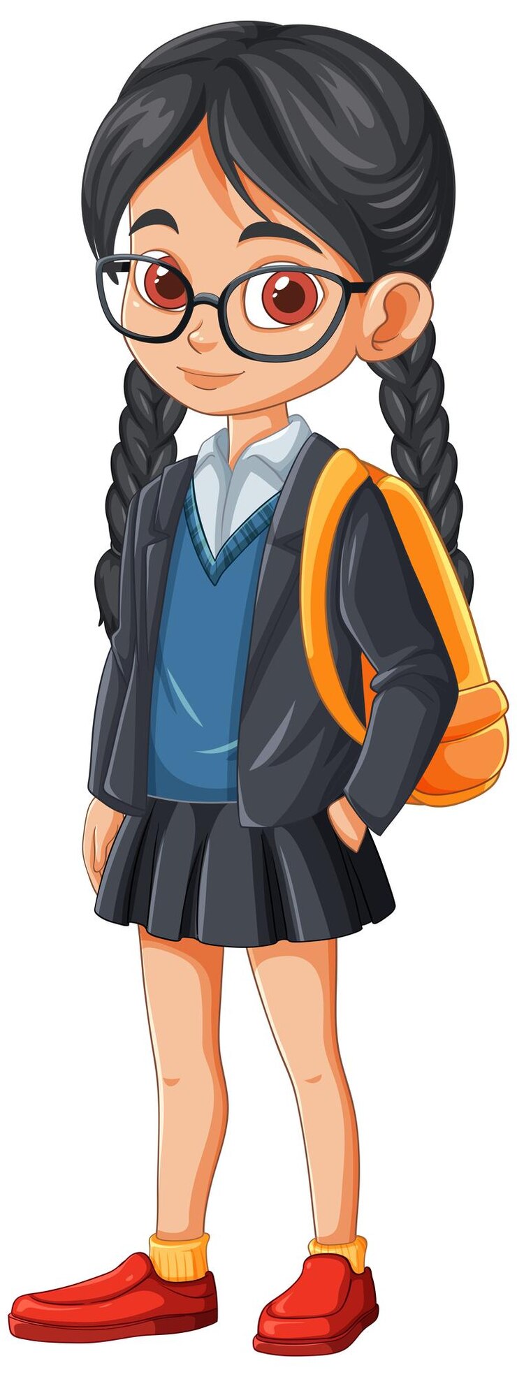 Vector school girl with backpack