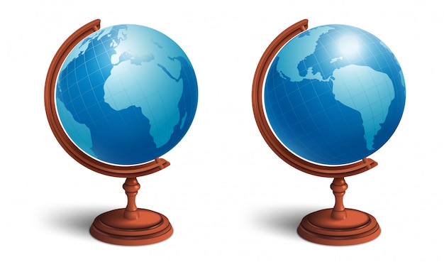 School globe set. View from two sides. Planet earth with continents.