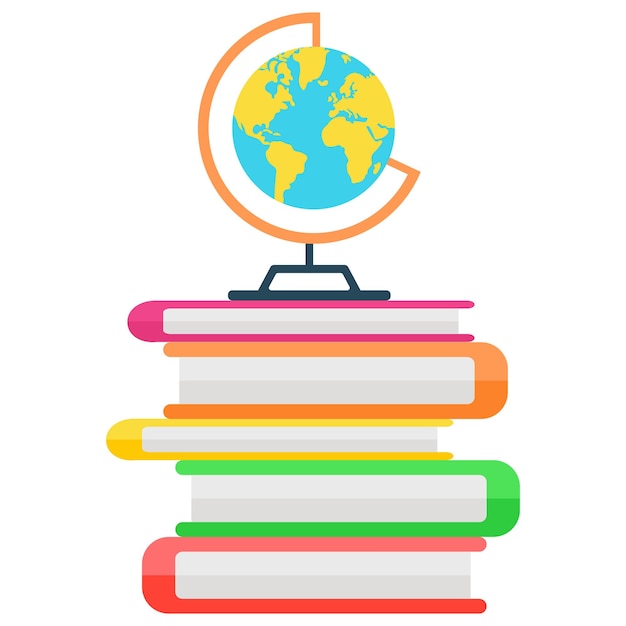 School globe on stack of books icon Vector flat illustration