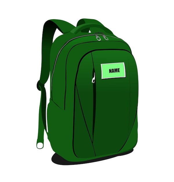 School green backpack 3d color vector illustration