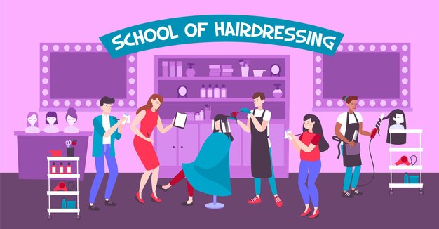 Vector school of hairdressing horizontal illustration