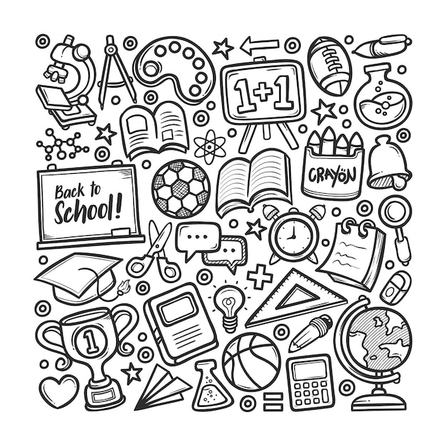 Vector school hand drawn doodle coloring