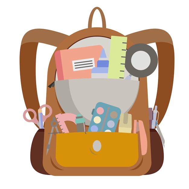 Вектор Школьные иконы школьные принадлежности в рюкзаке все, что вам нужно для школы