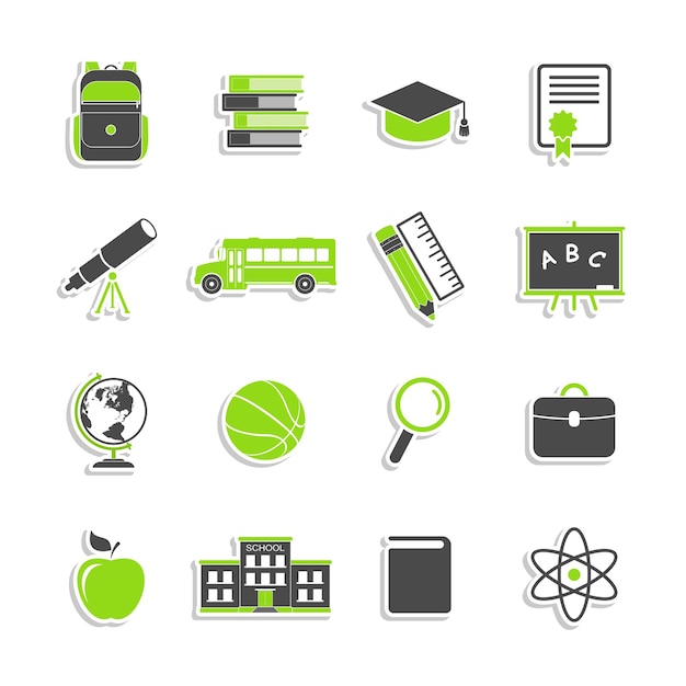 School icons stickers Education collection College training symbols