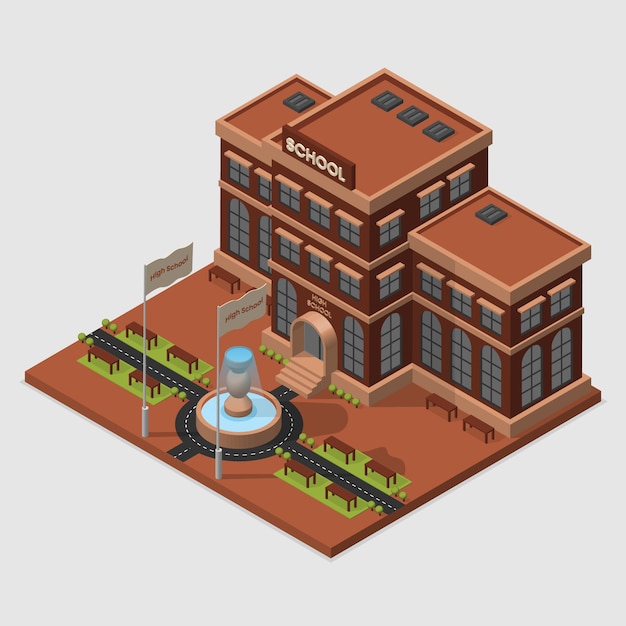 School isometric illustration vector based concept