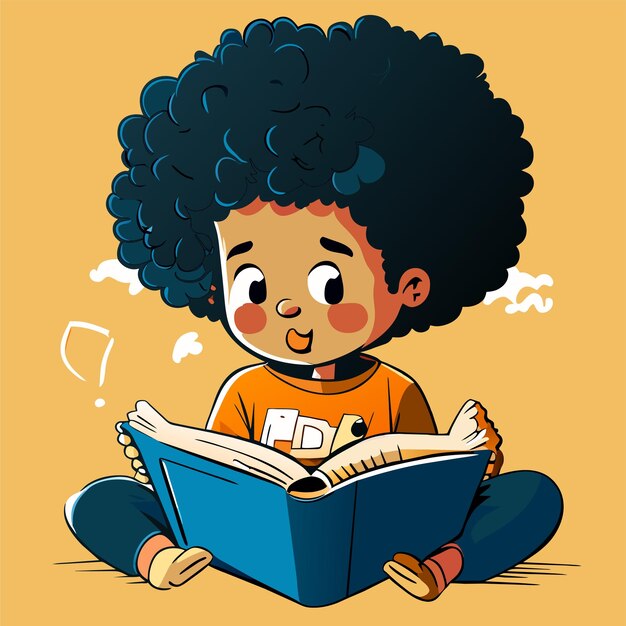 Vector school kid boy reading a book hand drawn flat stylish cartoon sticker icon concept isolated