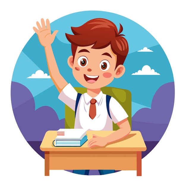 school kid in class room and walking to school with a backpack and a lunch box