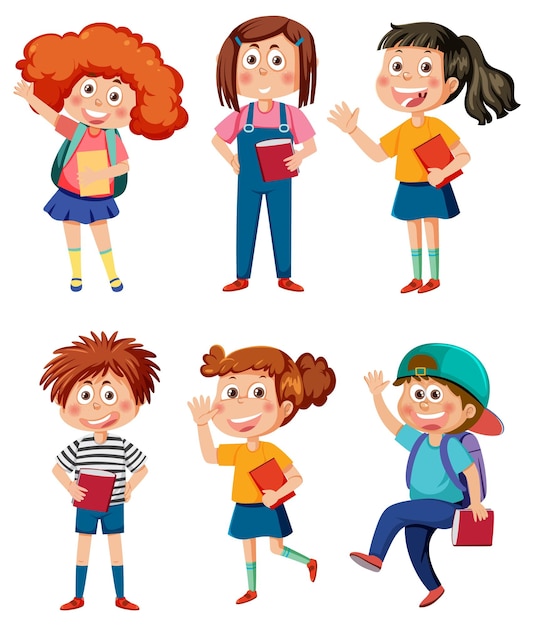 Set di personaggi dei cartoni animati per bambini della scuola