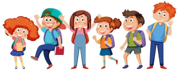 Vettore set di personaggi dei cartoni animati per bambini della scuola