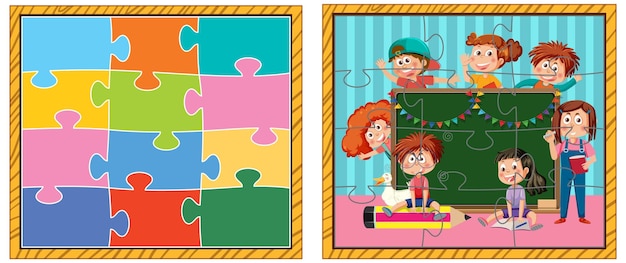 School kids photo jigsaw puzzle game