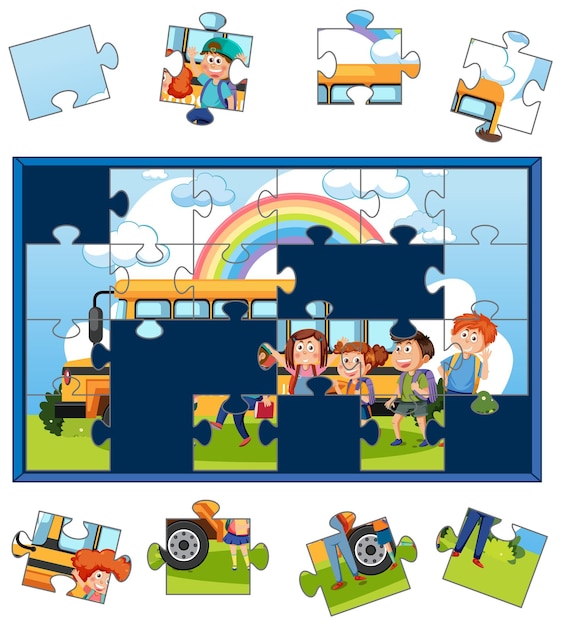 Vettore gioco di puzzle con foto per bambini della scuola