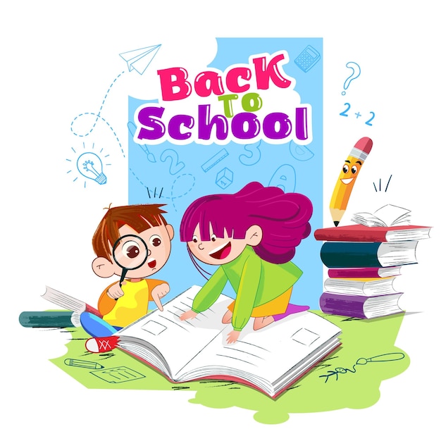 笑顔のペンと文字と文字で本を読む学校の子供たち