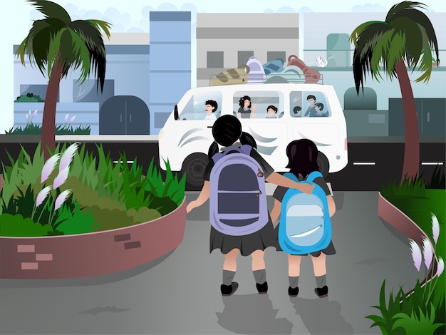 Premium Vector  School kids with backpack walking crossing road