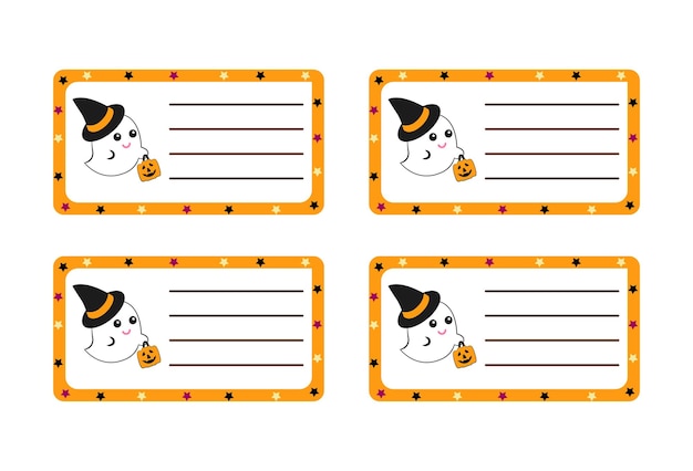 School label with Halloween design school label, name and address, tag, children's clothing sticker