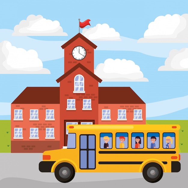 School landscape with bus