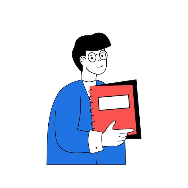 Web 用のフラットなデザインの漫画の人々 と学校学習コンセプト ノートを保持し、レッスンの宿題を準備する学生 ソーシャル メディア バナー マーケティング素材のベクトル図