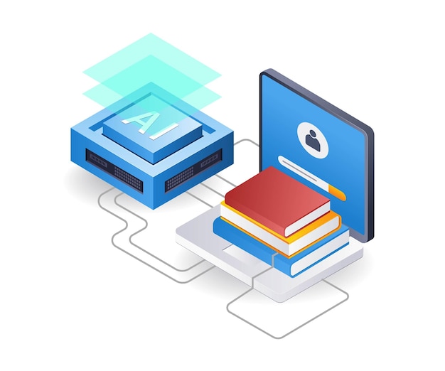 Vector school learning with artificial intelligence technology flat isometric 3d illustration