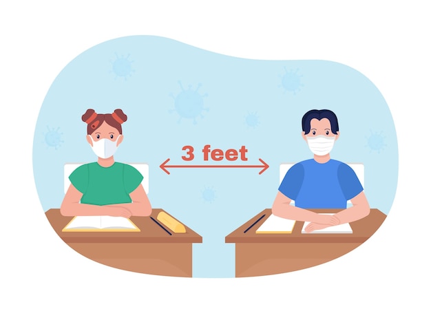 School lesson distancing 2d vector isolated illustration