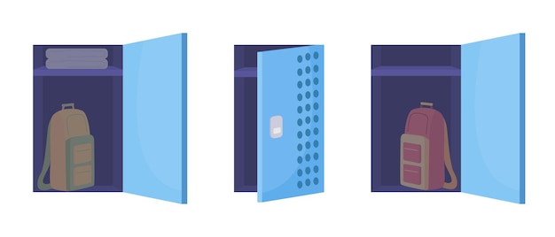 School lockers semi flat color vector objects set