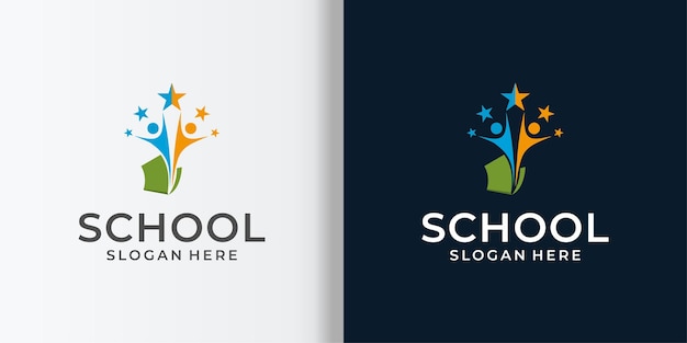 School logo with book and stars premium vector