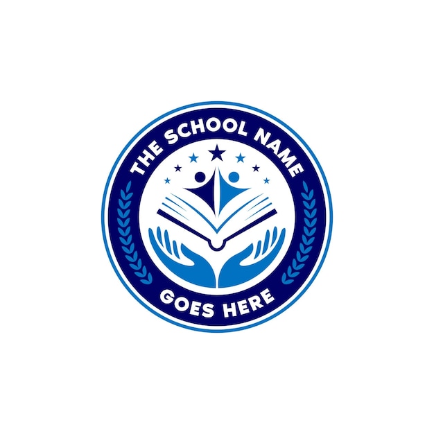 Vector school logo with hand book student and star with minimalist style