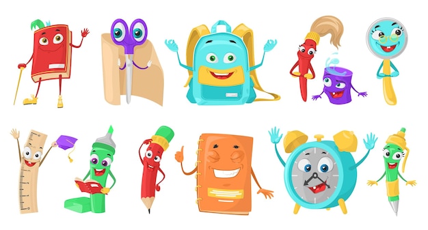 School mascot vector set isolated education items