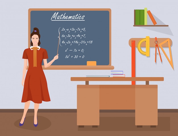 Vector school mathematics female teacher