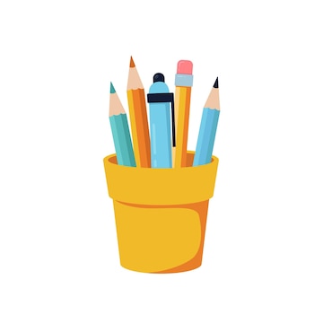 Cup Of Pencils Scissors Crayon Paintbrush Teachers Desk Vector Illustration  Stock Illustration - Download Image Now - iStock