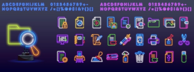 Vector school and office neon signs set study science school university