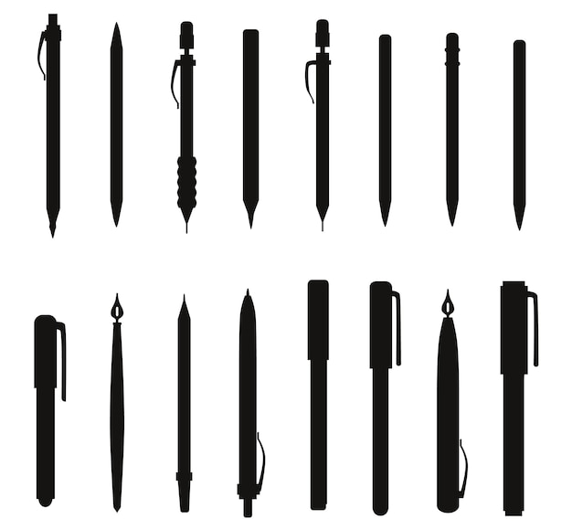 School Pen different standing Vector Silhouettes