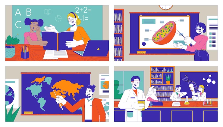 Vector school personnel at work cartoon flat illustration set