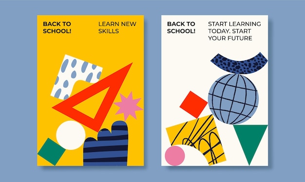 Vector school posters abstract shapes set of flat vector illustrations back to school