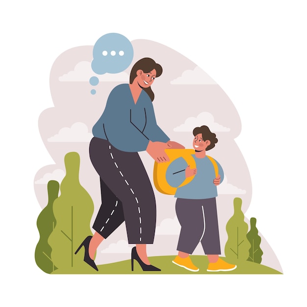 school preparation school kids with parents prepare for studying characters buying new clothes textbooks and stationery elementary education back to school idea flat vector illustration