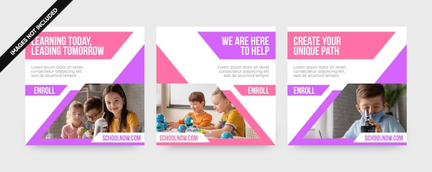 Vector school promotion social media post templates