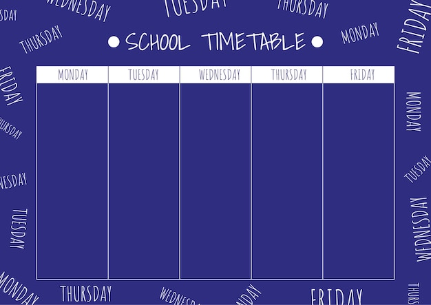 Vector school schedule timetable for kids with days of the week weekly timetable educational classes diary a4 paper size