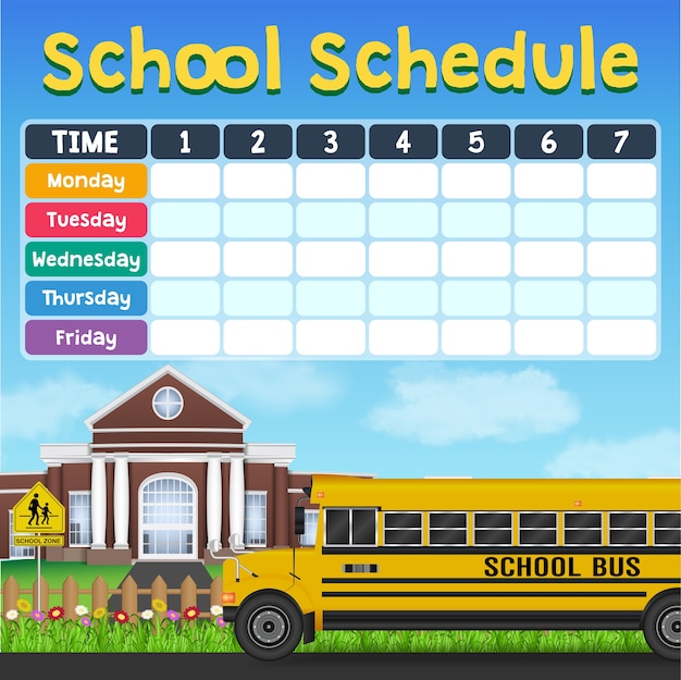 Vector school schedule timetable with student items
