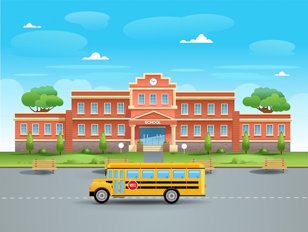 Школа. школьный автобус в школе