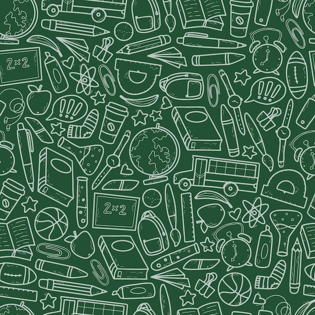 School seamless pattern of green background